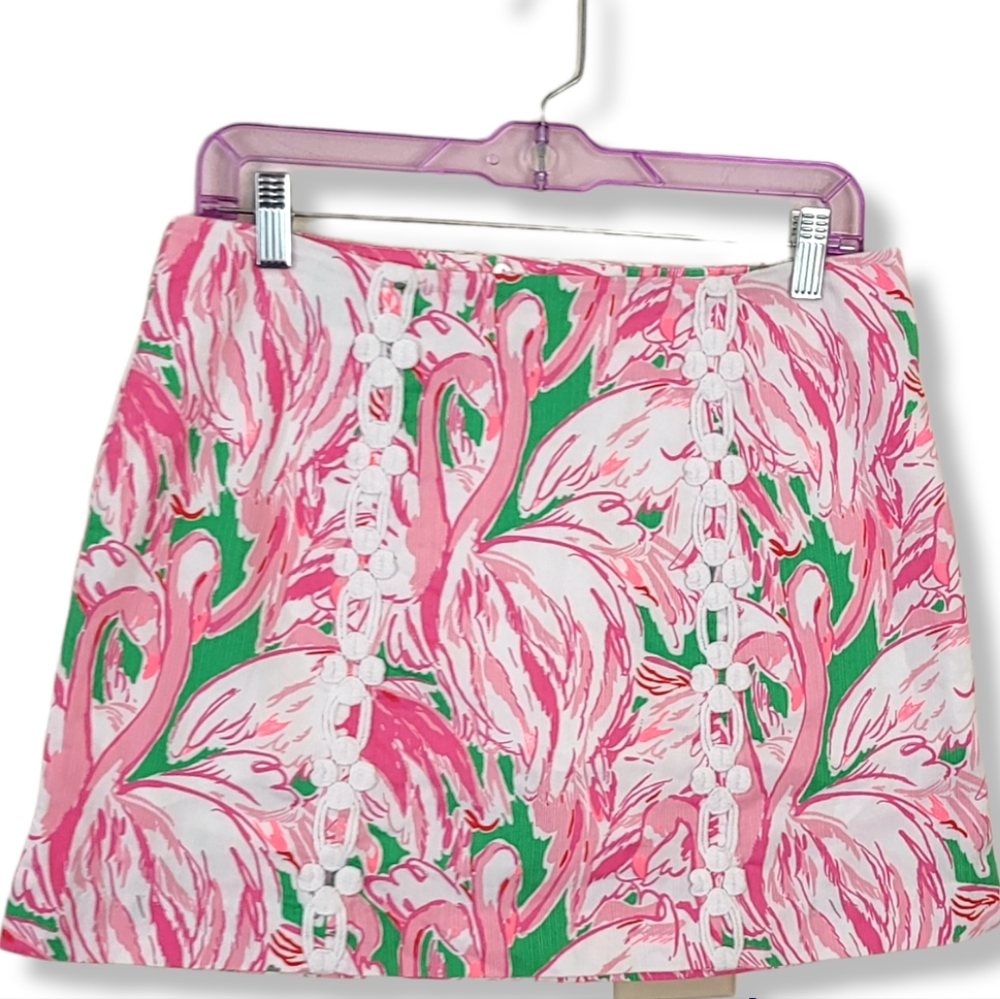 Lilly Pulitzer pink green flamingo print skirt
